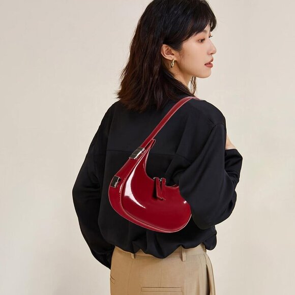 Women's Leather Crescent Shoulder Bag Y2K 90s Hobo Purse Underarm Small - Picture 7 of 9